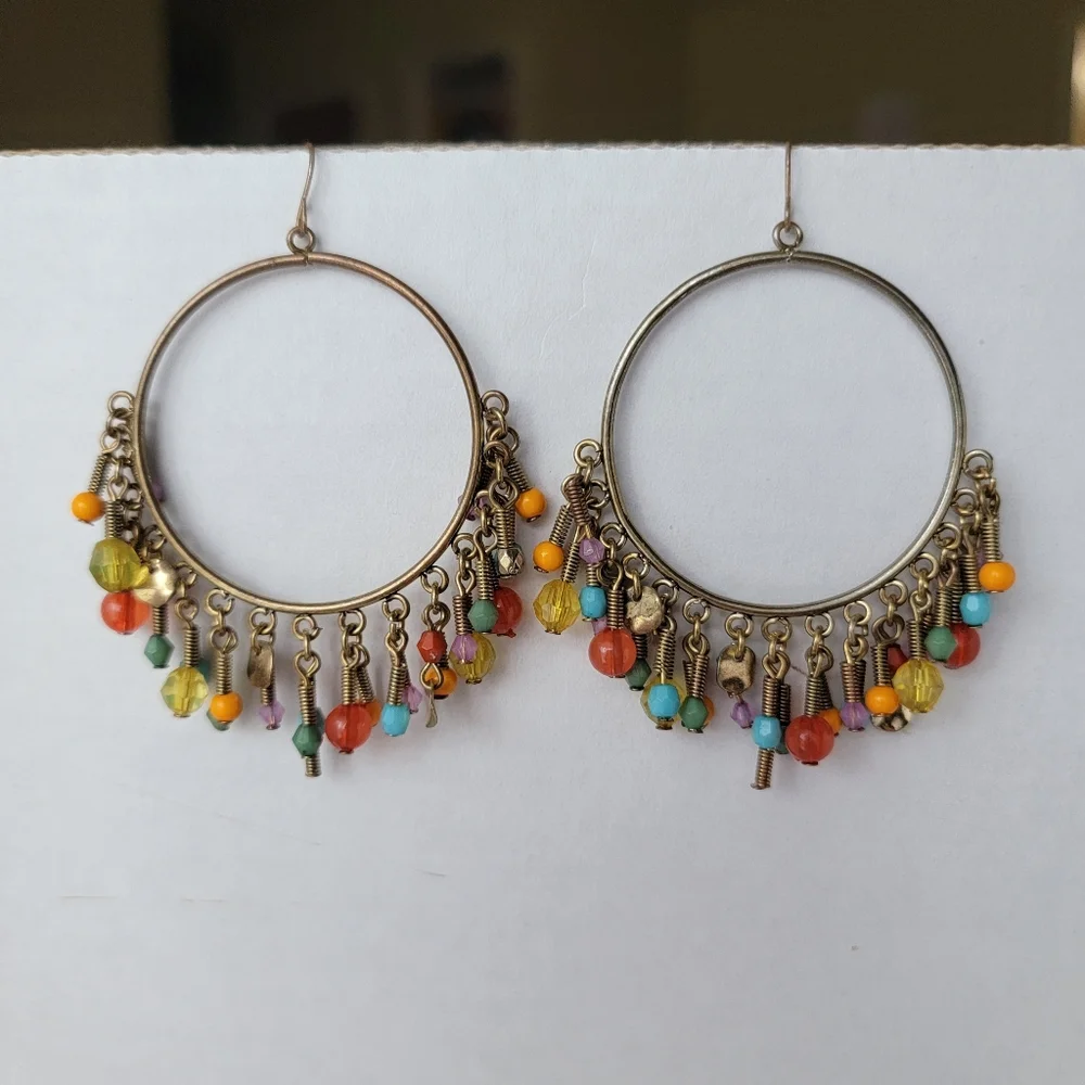 Boho Beaded Hoop Earrings Y2k 90s